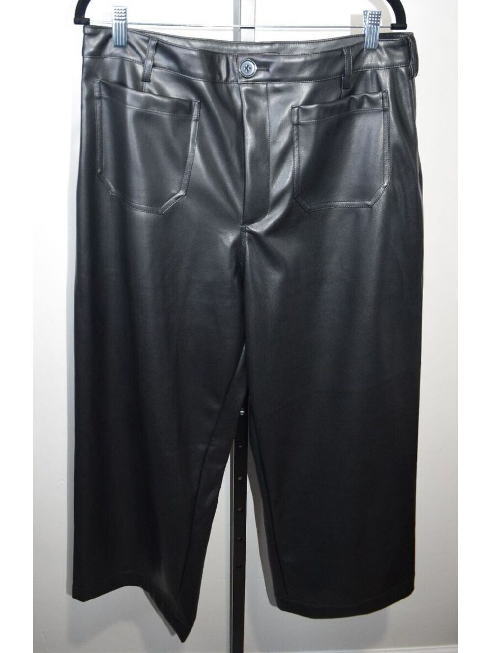CeCe Black Faux Leather Wide Leg Pants Size L